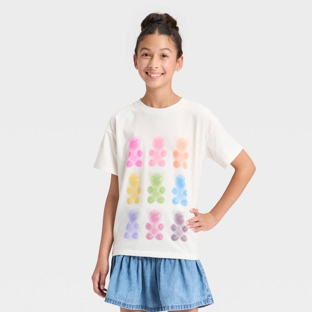 Cat & Jack Girls Gummy Bears Graphic T-Shirt Cream Oversized Size L 10/12